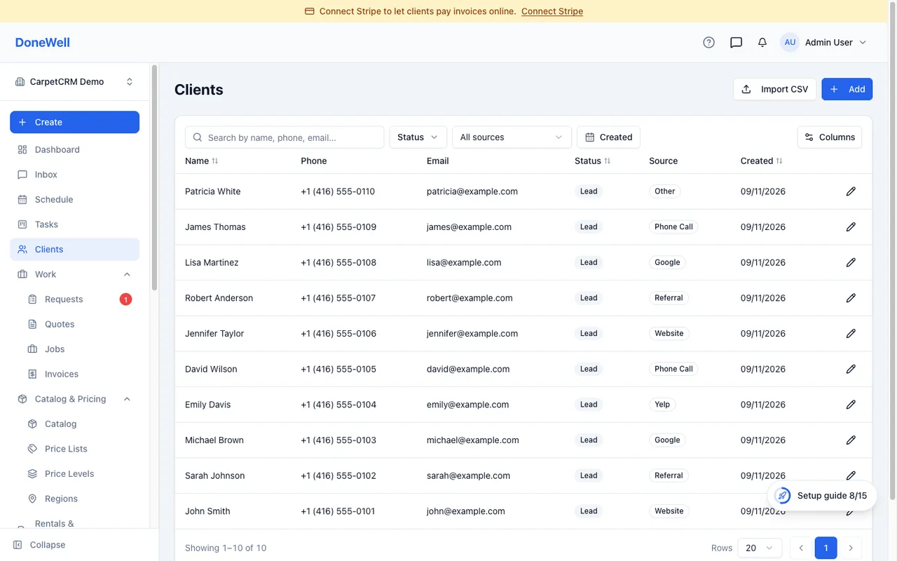 The Clients list
