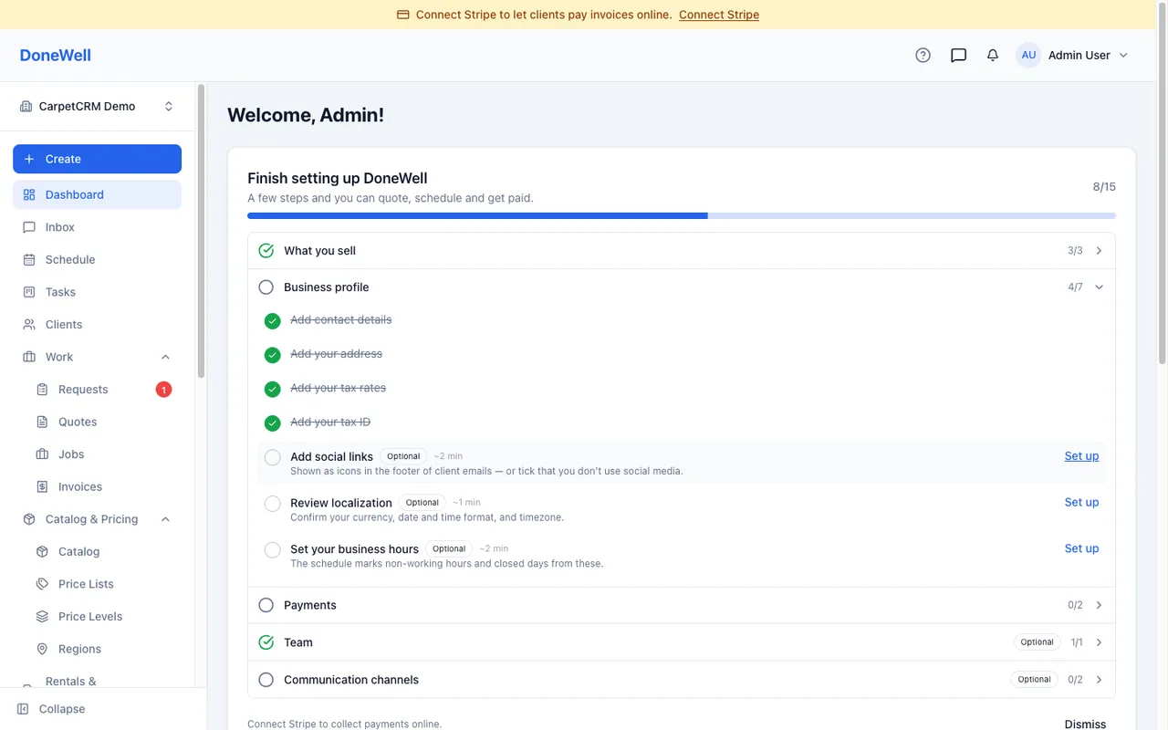 The dashboard on the first day